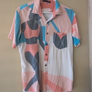 Jack Soren Rayon Surfer Girl Button Down Shirt Size S Unisex